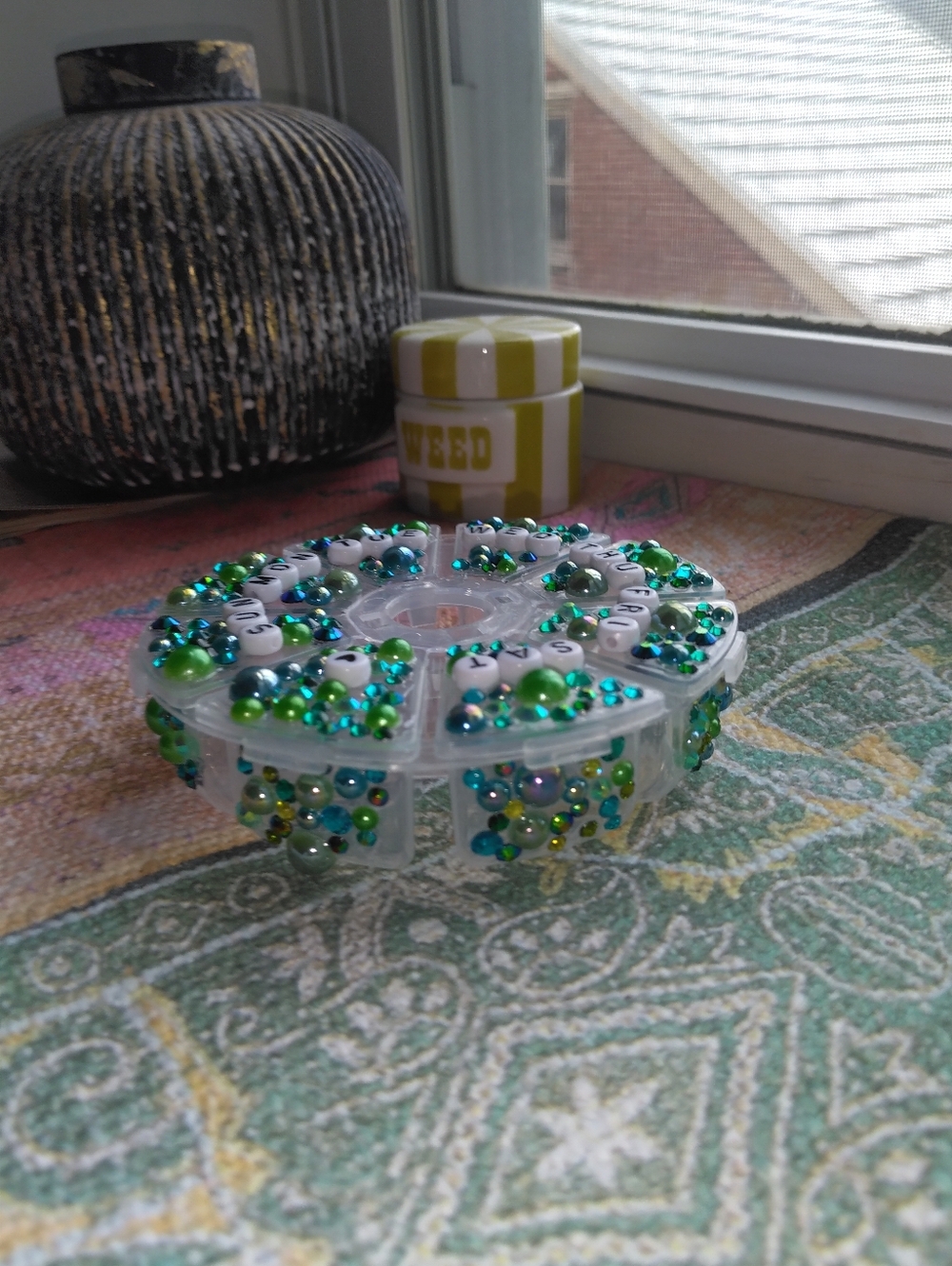 Blinged Out Green Weekly Pill Organizer - Picture 2 of 4
